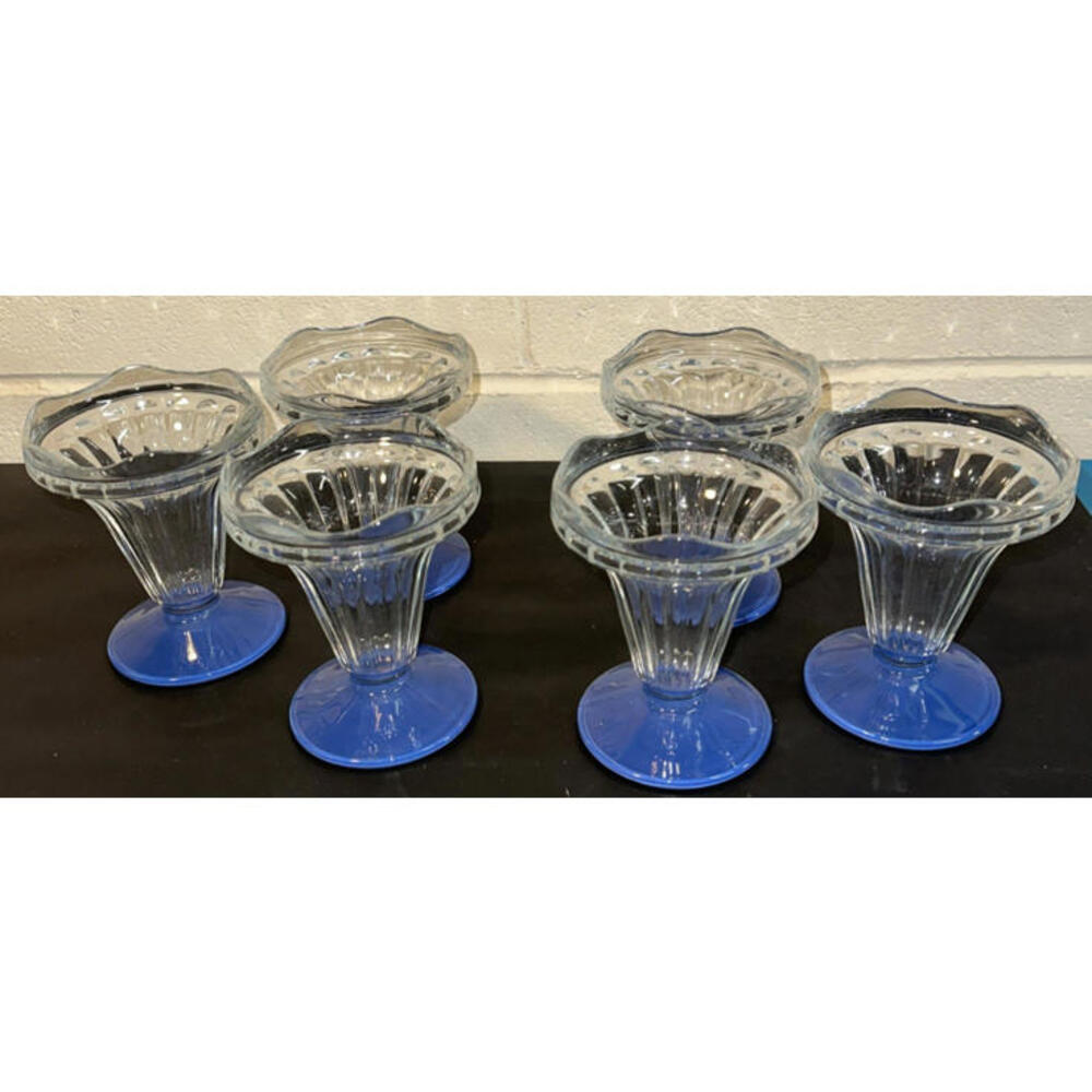 Vintage Luminarc Arcoroc Blue Base Sundae Parfait Ice Cream Glasses Set Of Six